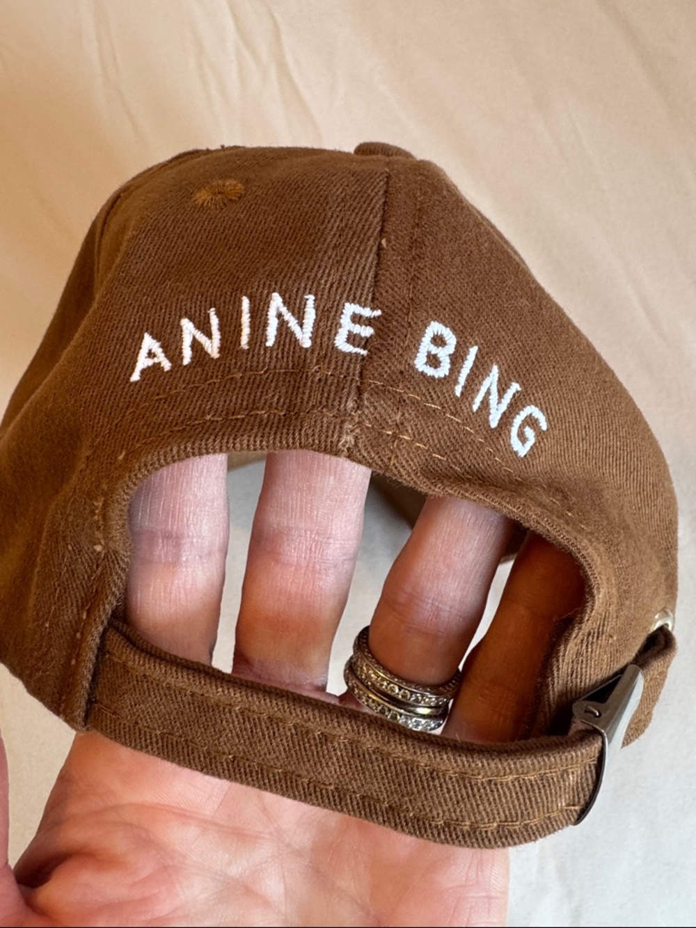 Anine Bing Brown Paris Logo Cap with White Embroidery - Picture 6 of 6